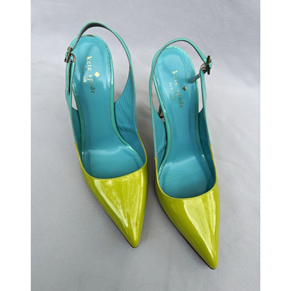 Kate Spade New York Colorblock Patent Leather Slingback Pointed Toe Heels 8B - Picture 2 of 12